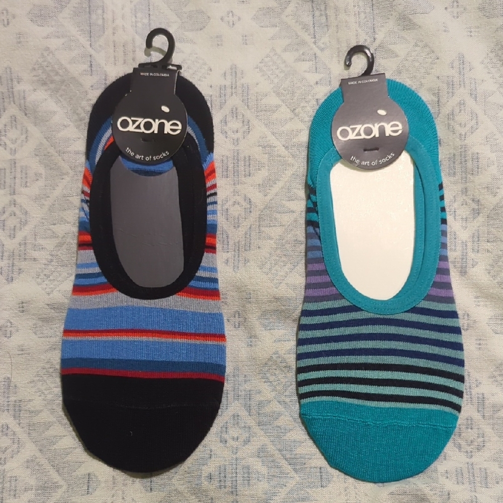 Ozone Men's Colorful Striped No-Show Socks - Black and Blue